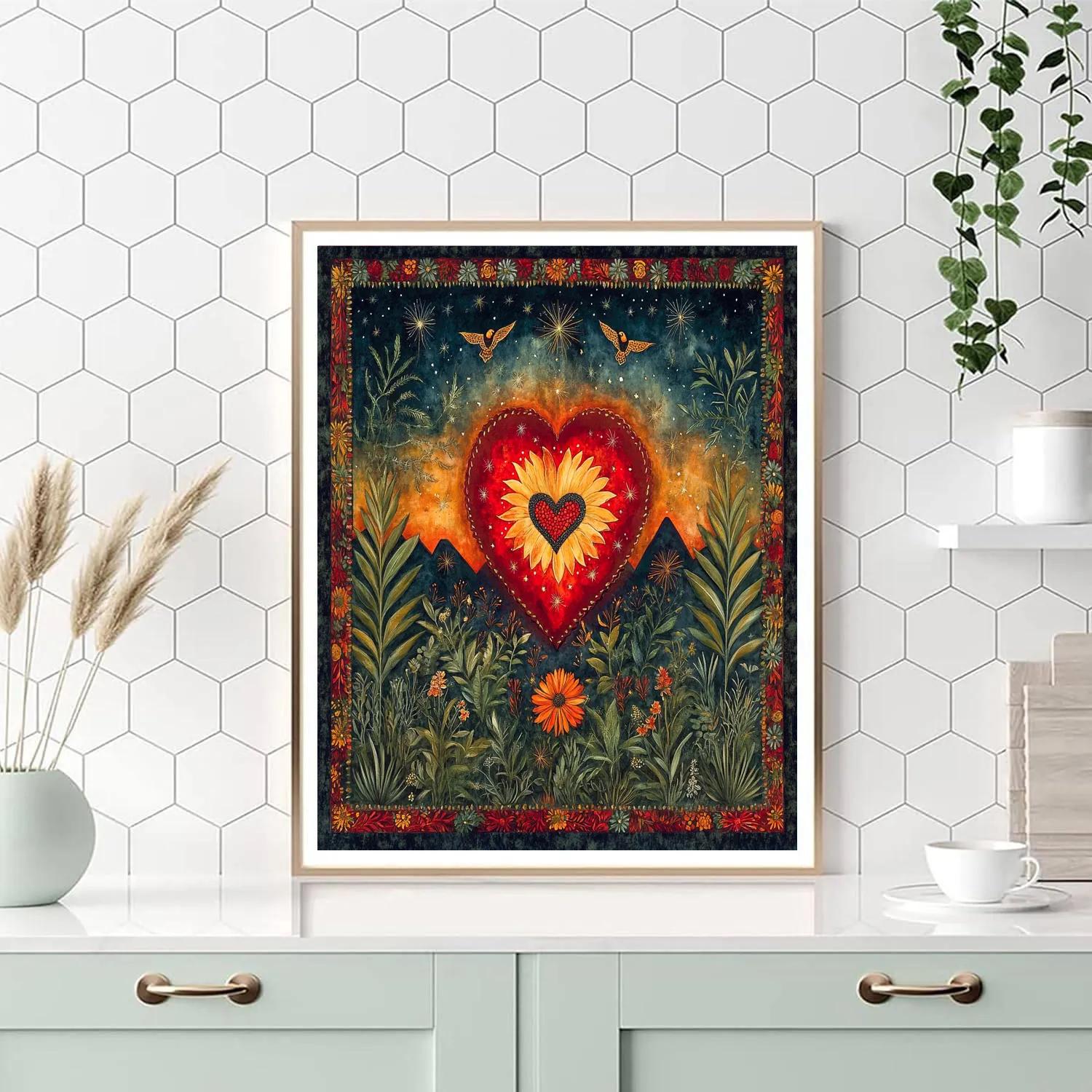 Frida Kahlo Inspired Volcanic Heart Nebula Garden paint by color
