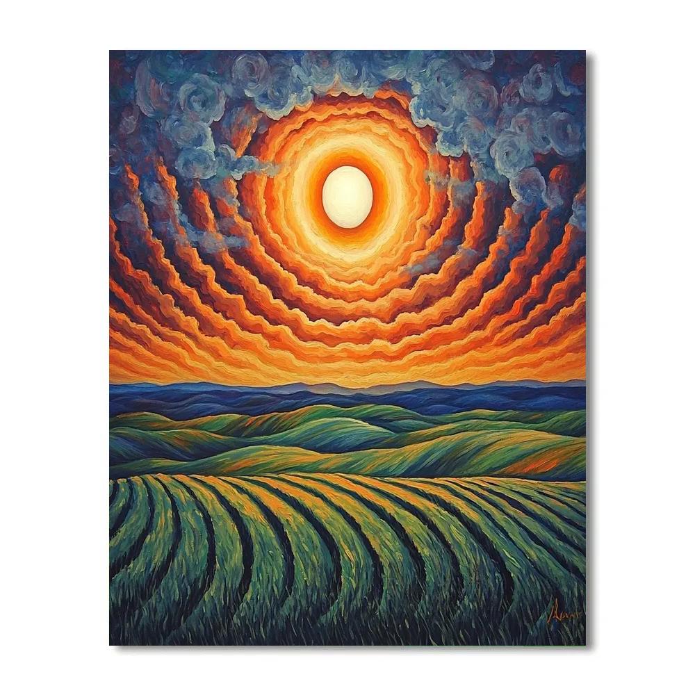 Edvard Munch Inspired Eclipse Glow Over Trembling Fields paint by color