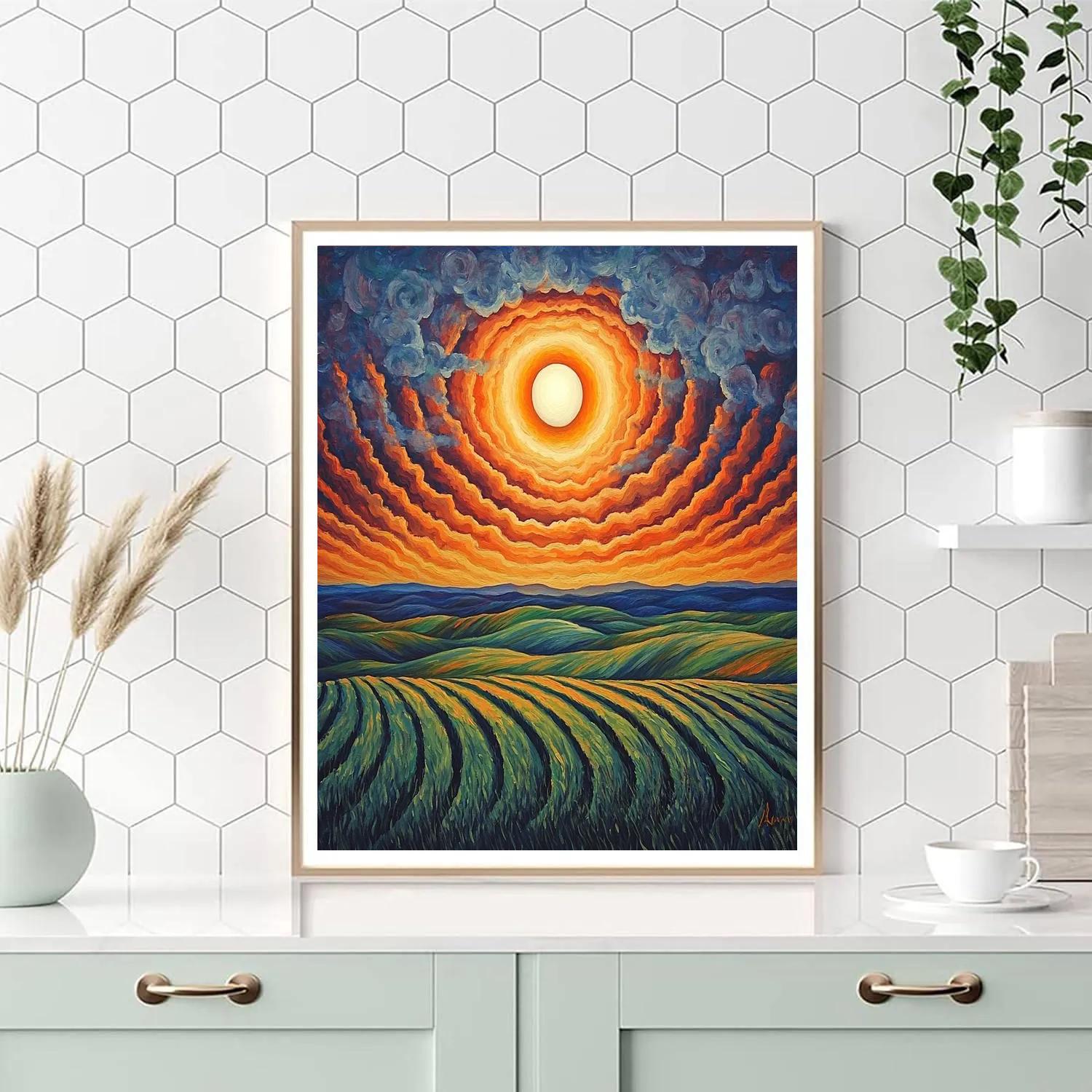 Edvard Munch Inspired Eclipse Glow Over Trembling Fields paint by color