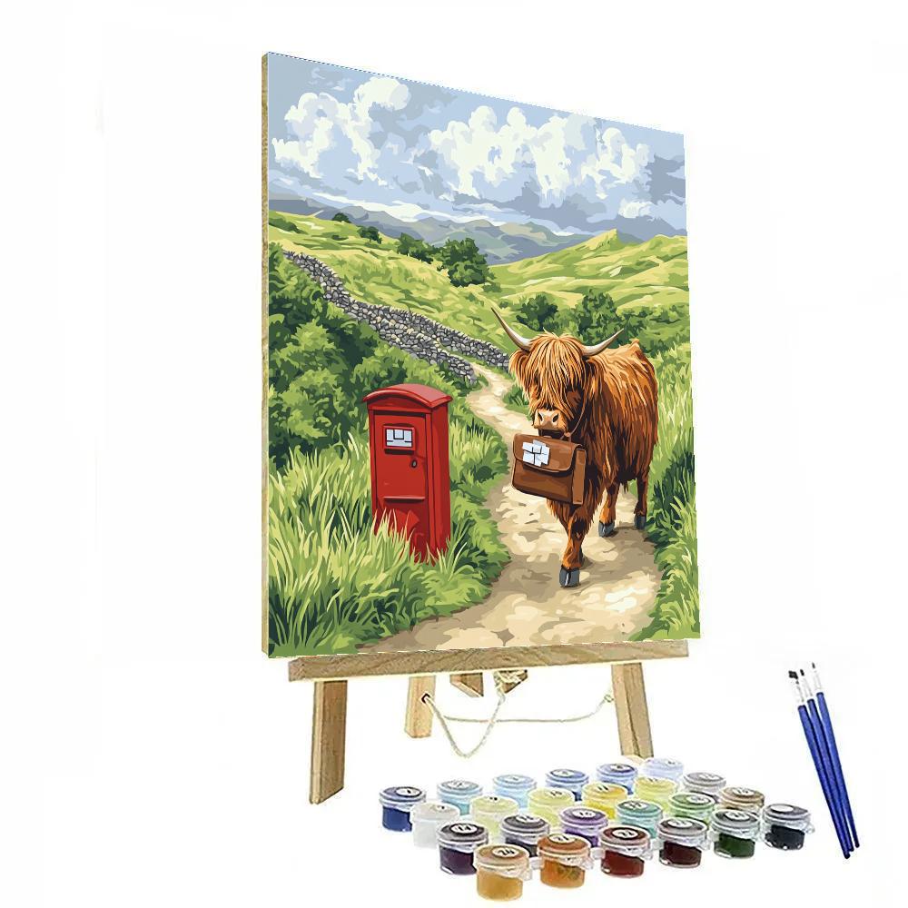 Highland Cow Hilltop Mail Delivery DIY paint by numbers