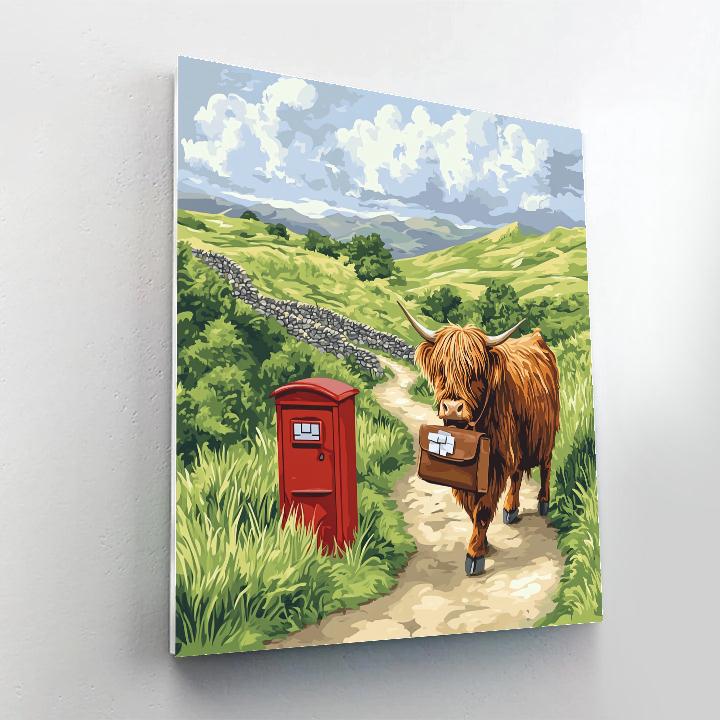 Highland Cow Hilltop Mail Delivery DIY paint by numbers