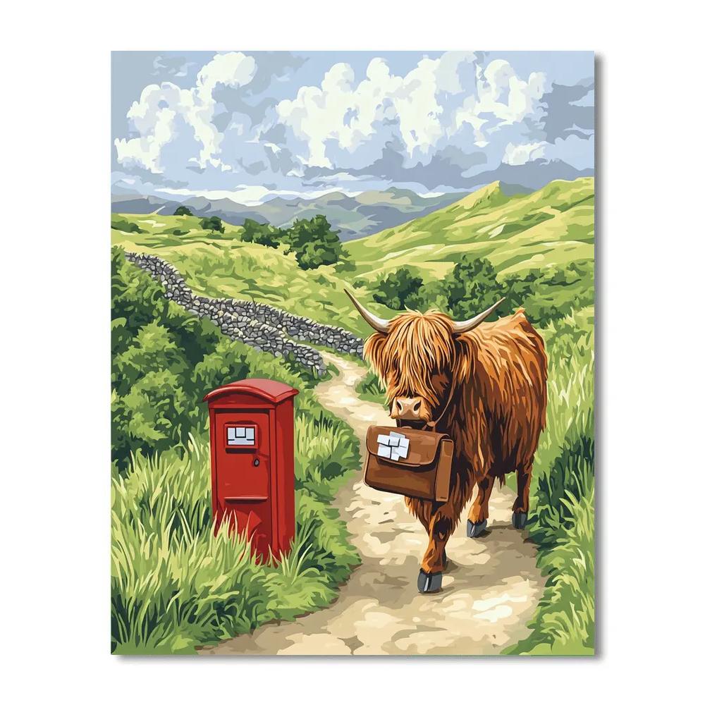 Highland Cow Hilltop Mail Delivery DIY paint by numbers