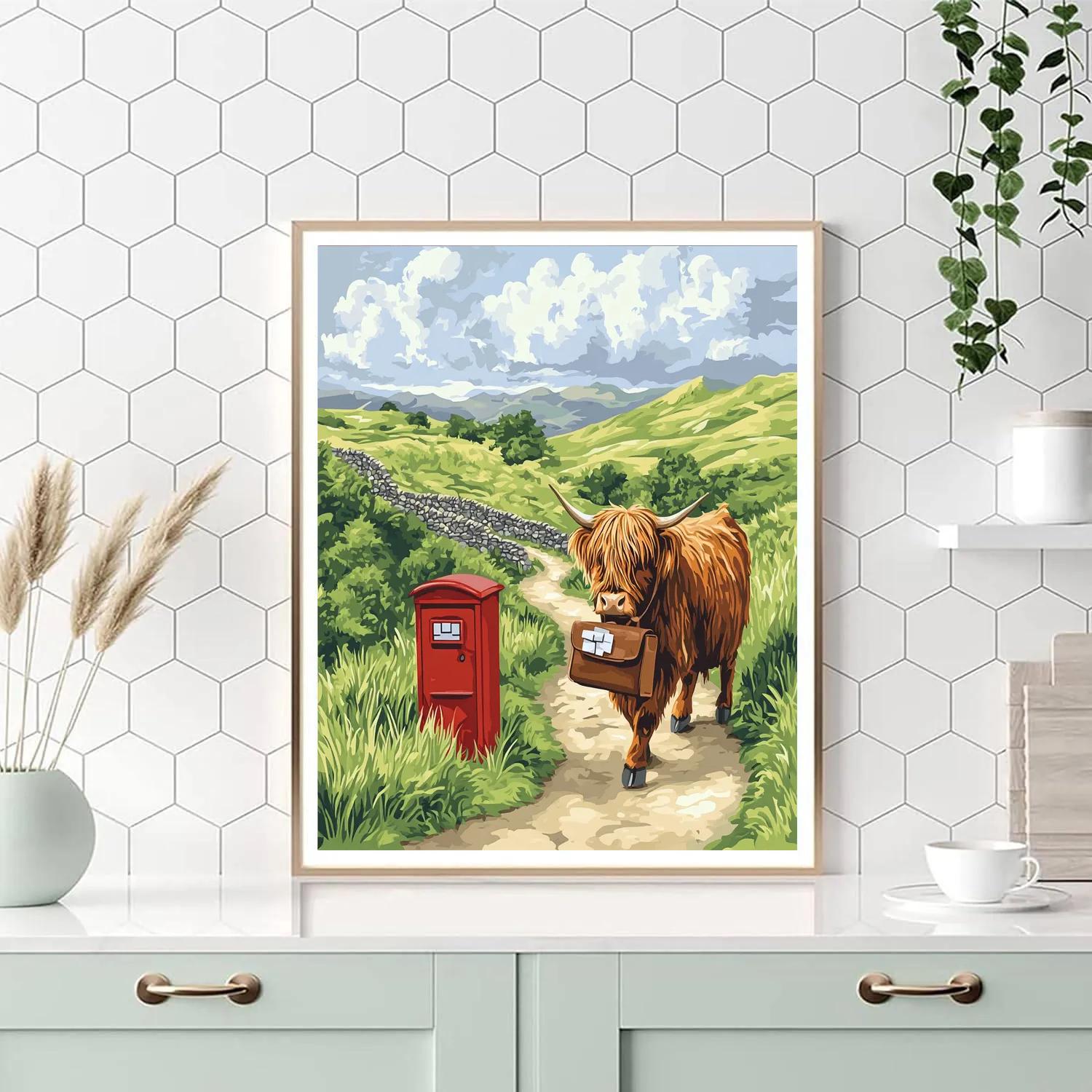 Highland Cow Hilltop Mail Delivery DIY paint by numbers