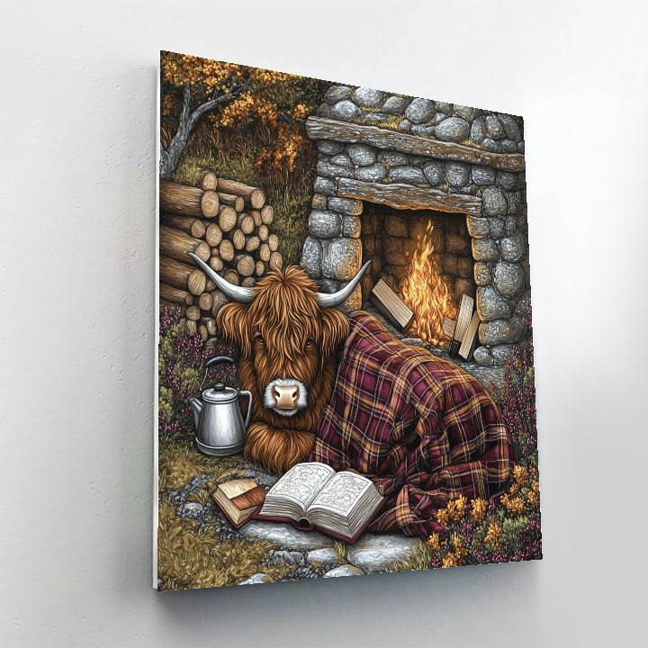 Highland Cow And The Book Nook Bothy Painting by numbers kit