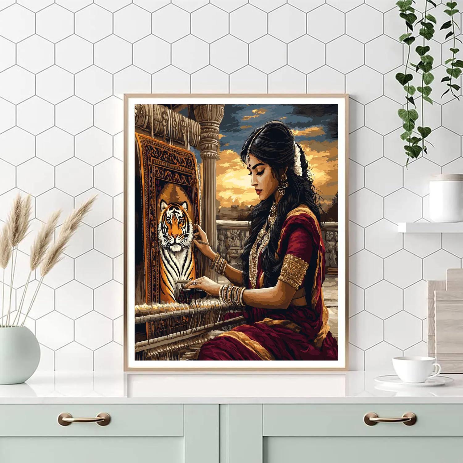 Parvati With Sacred Tiger Pattern Tapestry Painting by numbers kit