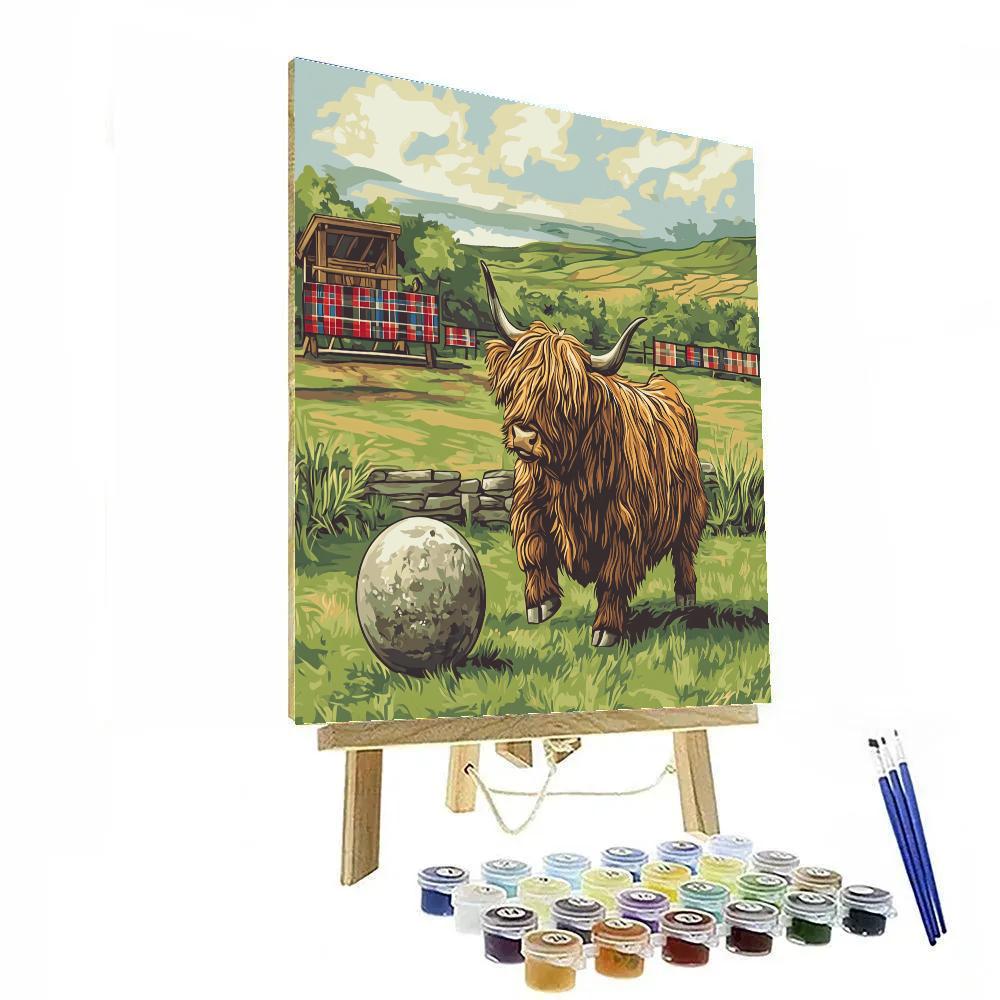 Highland Cow Highland Games Shot Put Number painting