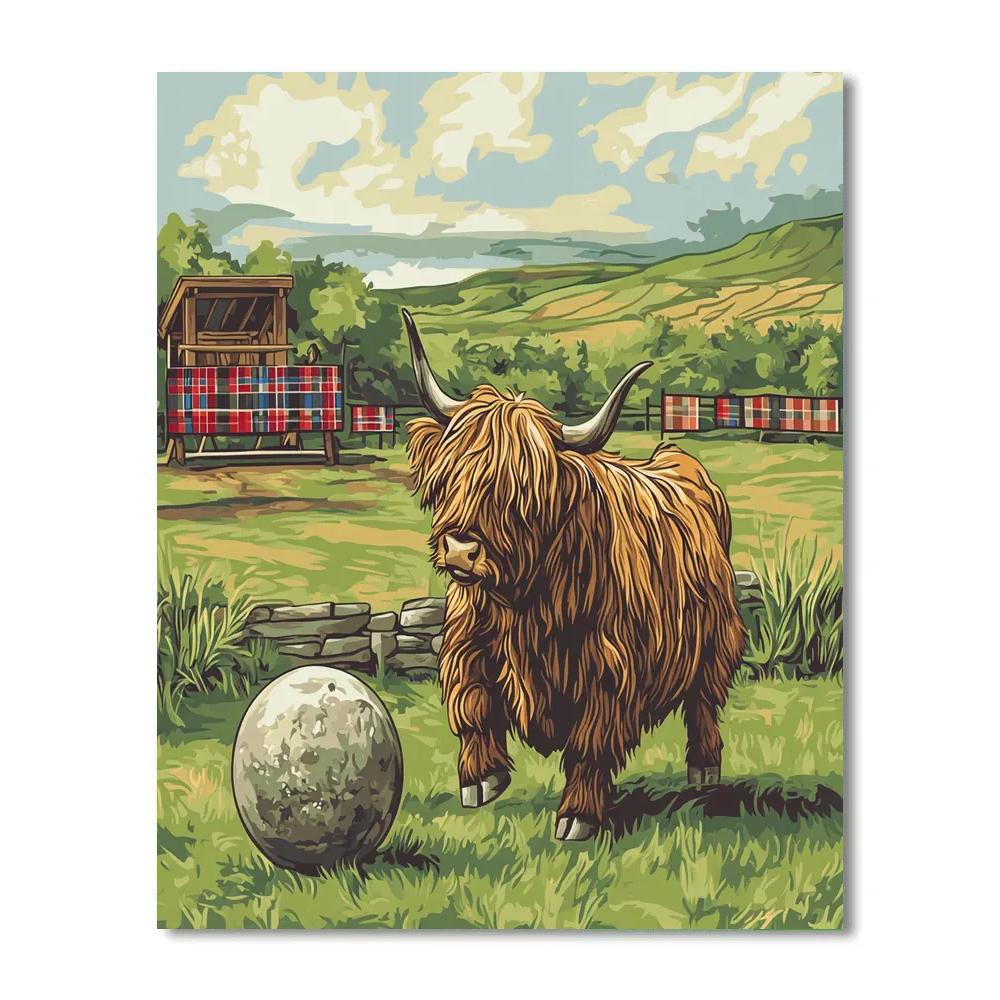 Highland Cow Highland Games Shot Put Number painting