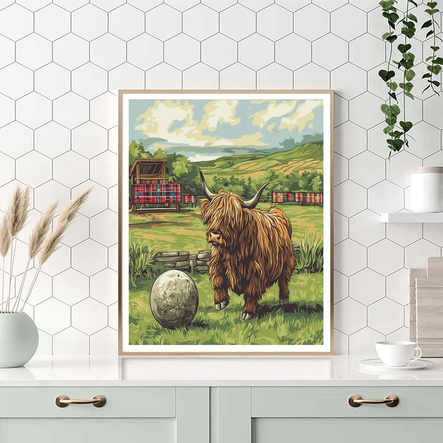 Highland Cow Highland Games Shot Put Number painting