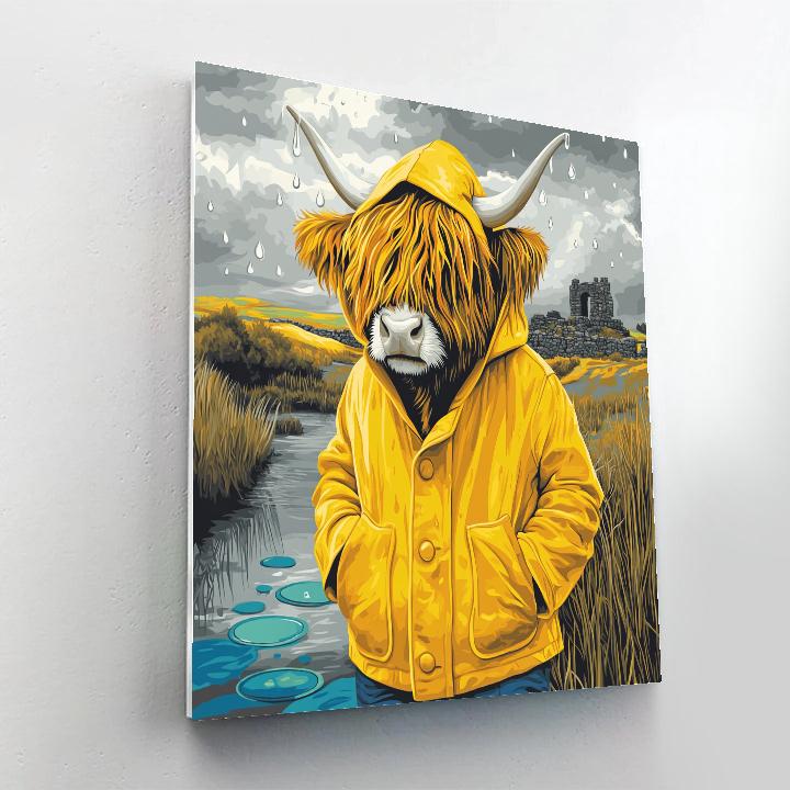 Highland Cow Raincoat In The Moor Numbered painting kits