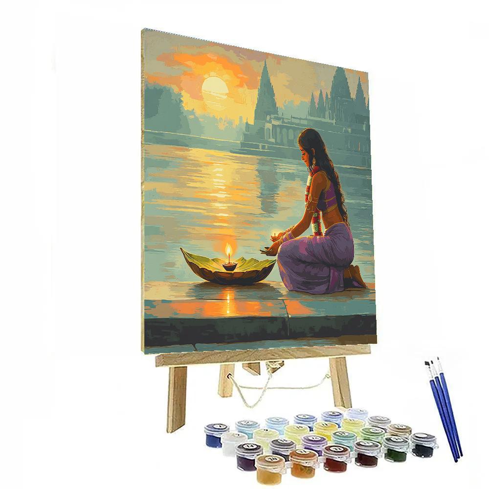 Parvati Riverbank Puja At Sunrise paint by number