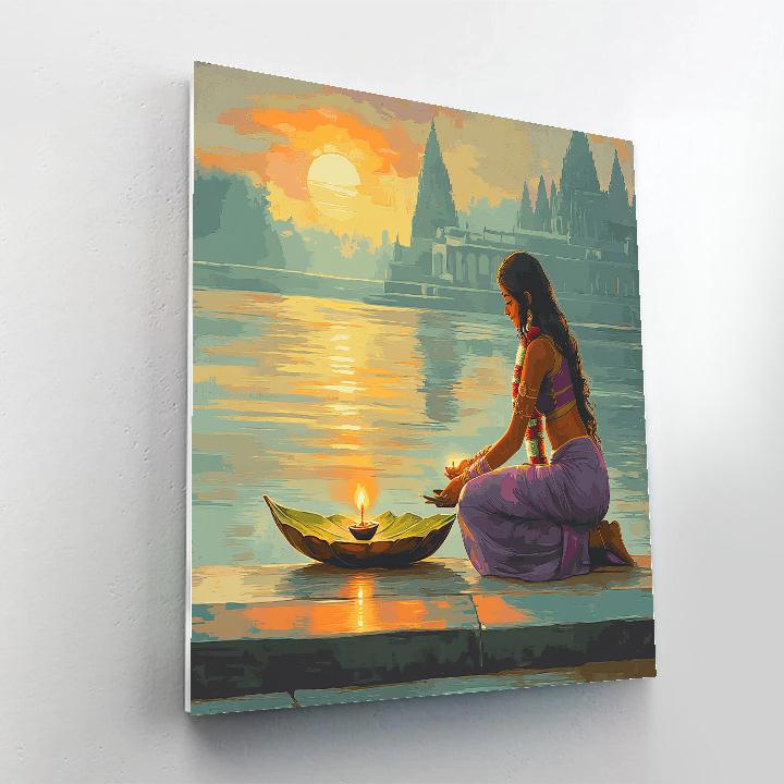 Parvati Riverbank Puja At Sunrise paint by number