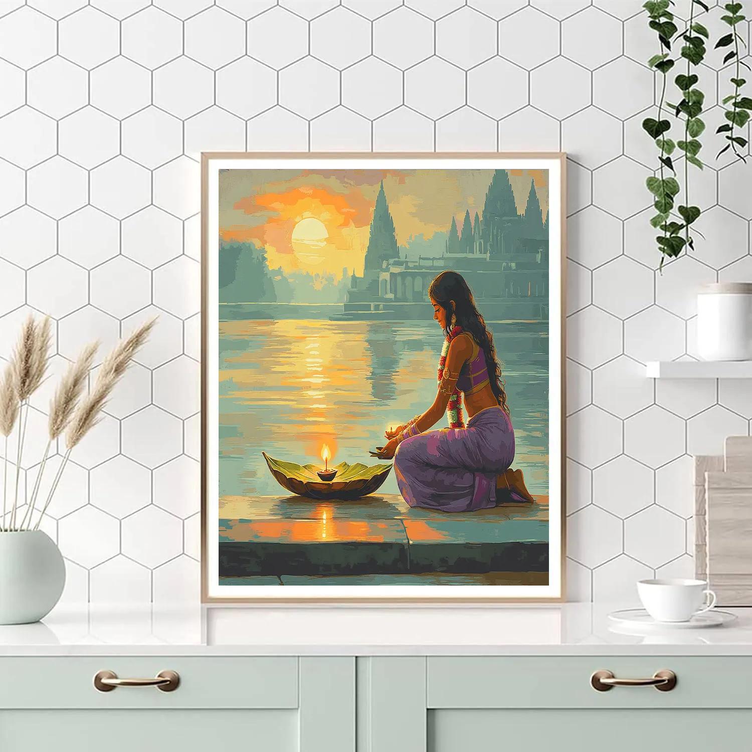 Parvati Riverbank Puja At Sunrise paint by number