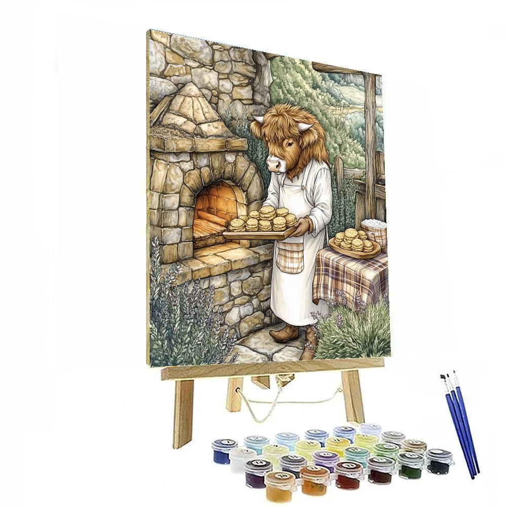 Highland Cow Baker Of Oat Scones Numbered painting kits