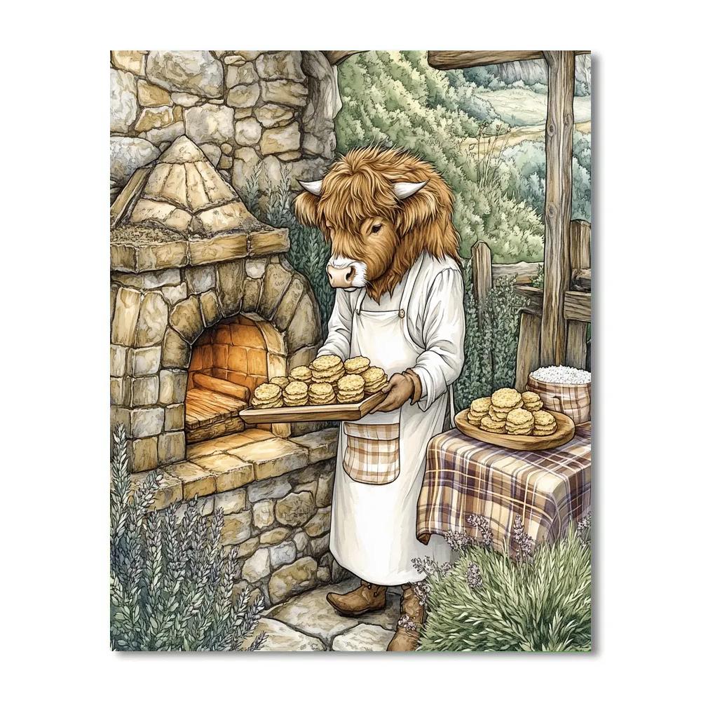 Highland Cow Baker Of Oat Scones Numbered painting kits