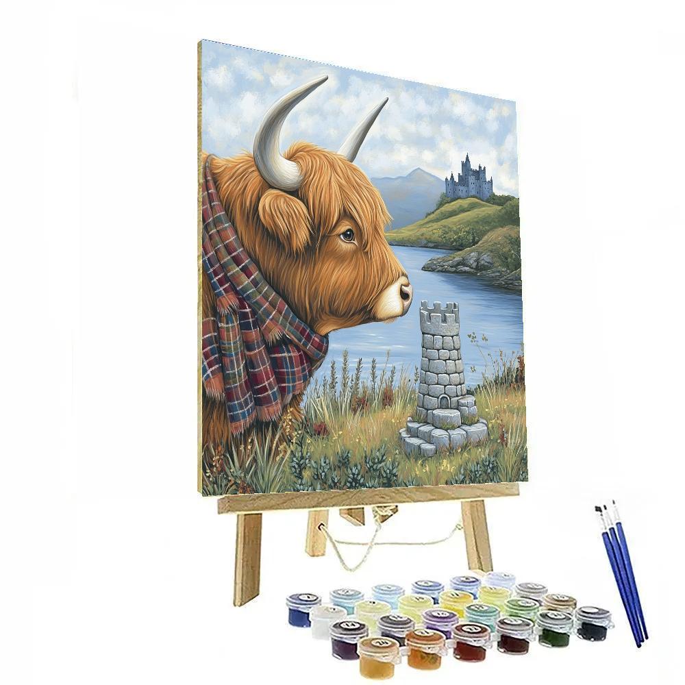 Highland Cow And The Pocket Size Castle Paint by numbers art