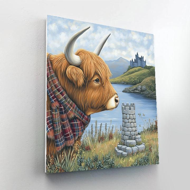 Highland Cow And The Pocket Size Castle Paint by numbers art