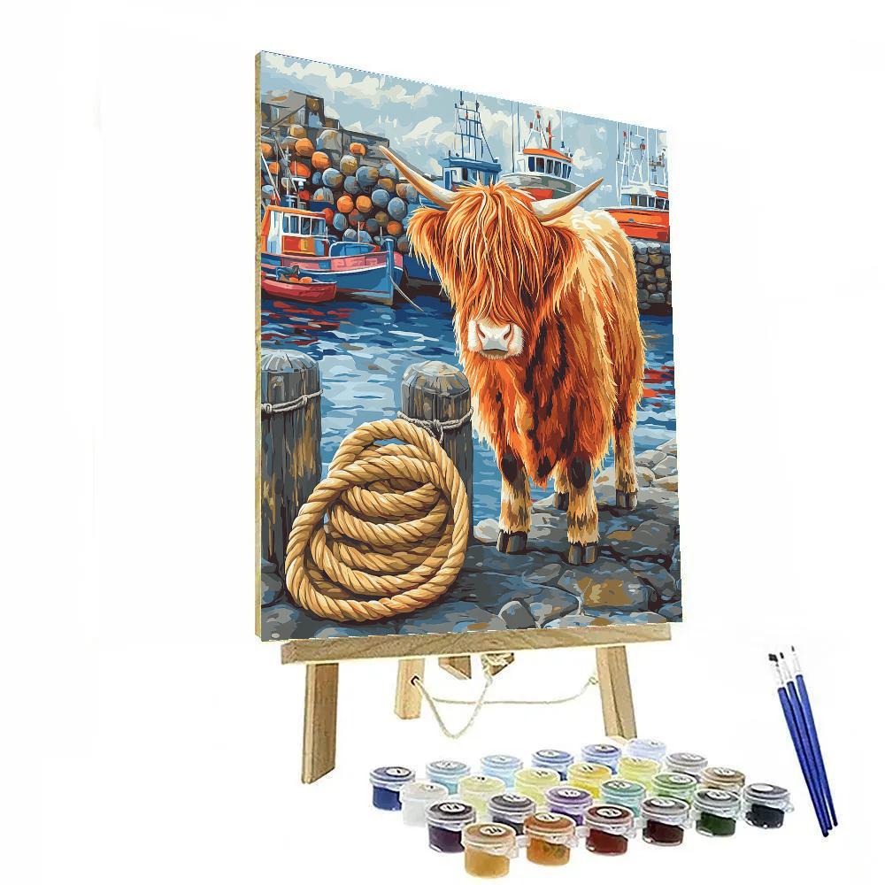 Highland Cow Harbor Rope Coiler painting number kit