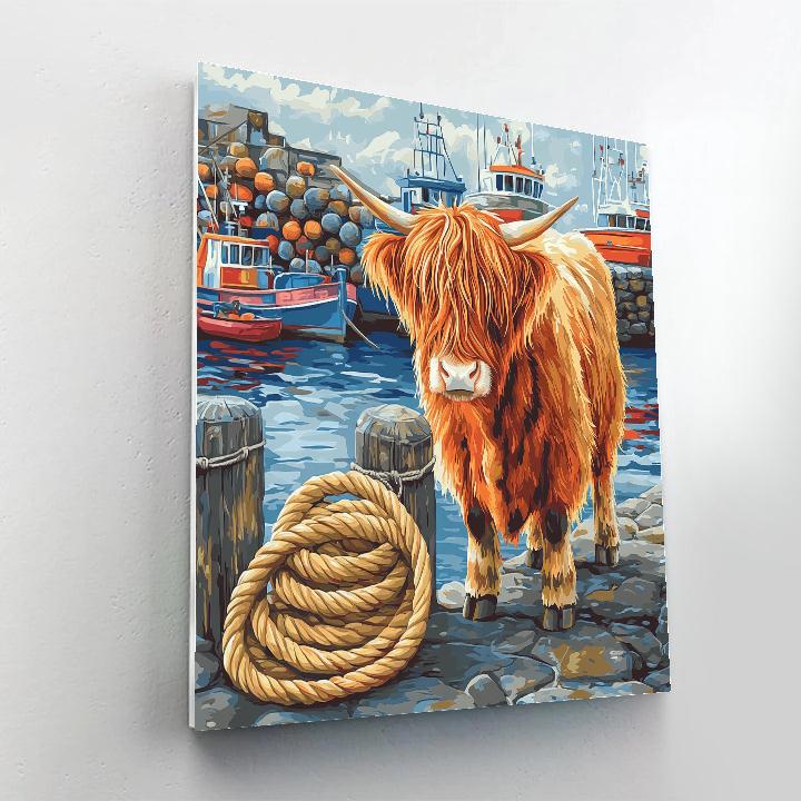 Highland Cow Harbor Rope Coiler painting number kit