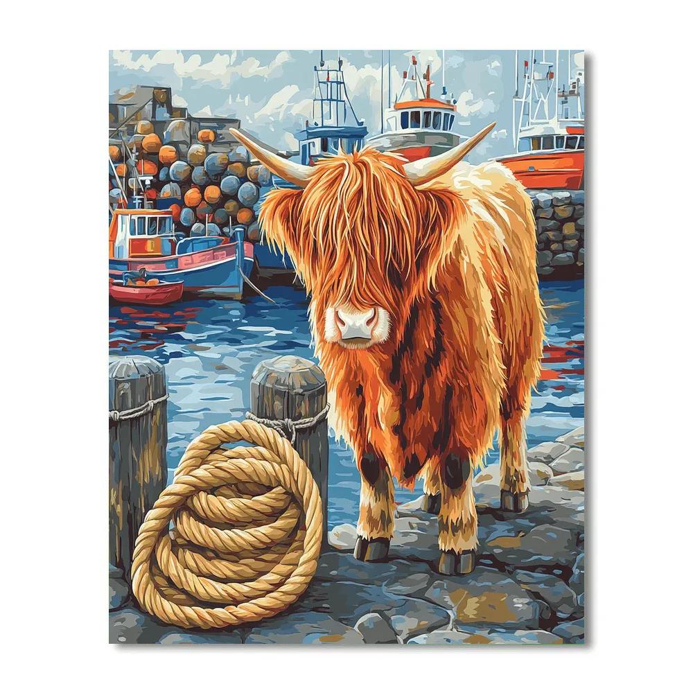 Highland Cow Harbor Rope Coiler painting number kit