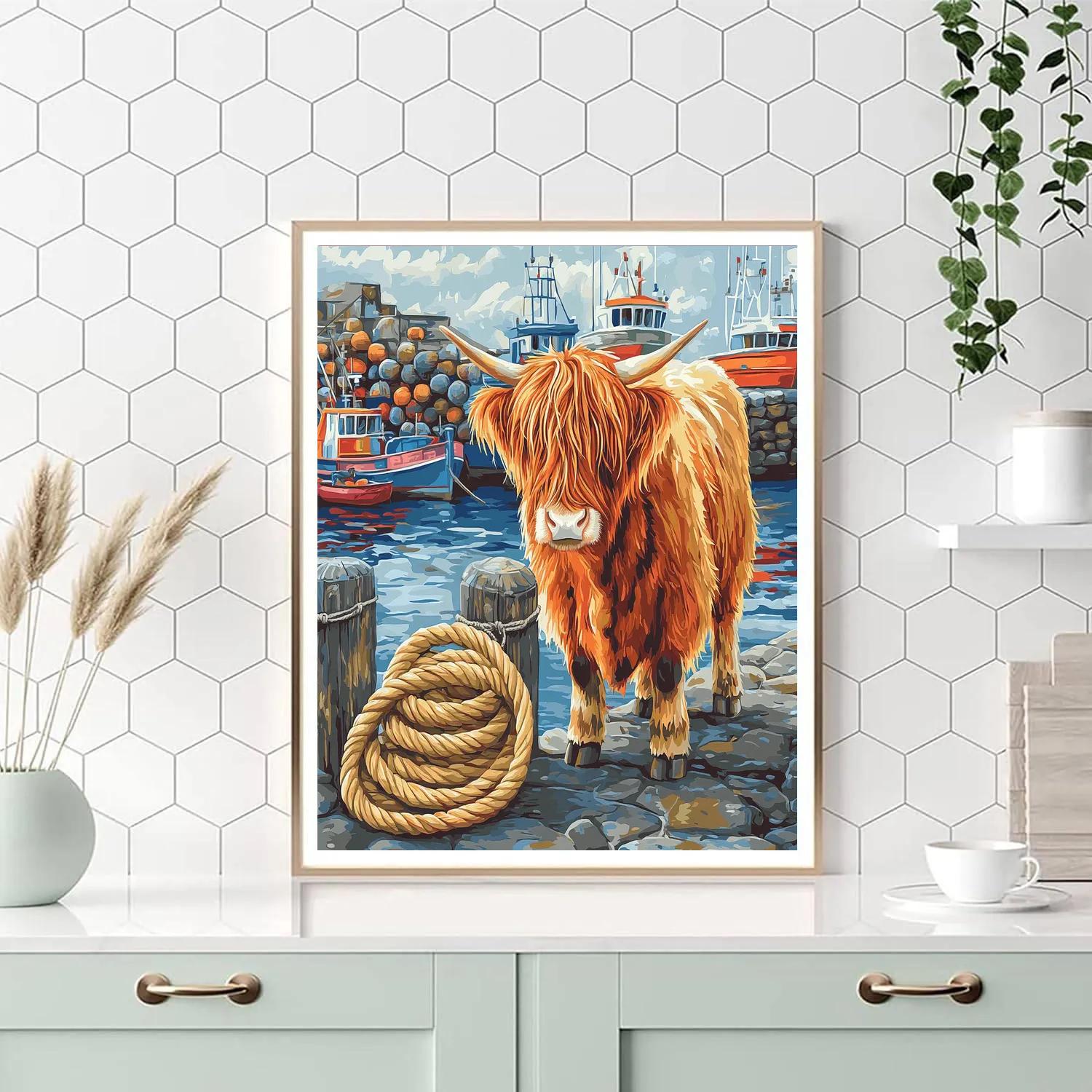 Highland Cow Harbor Rope Coiler painting number kit