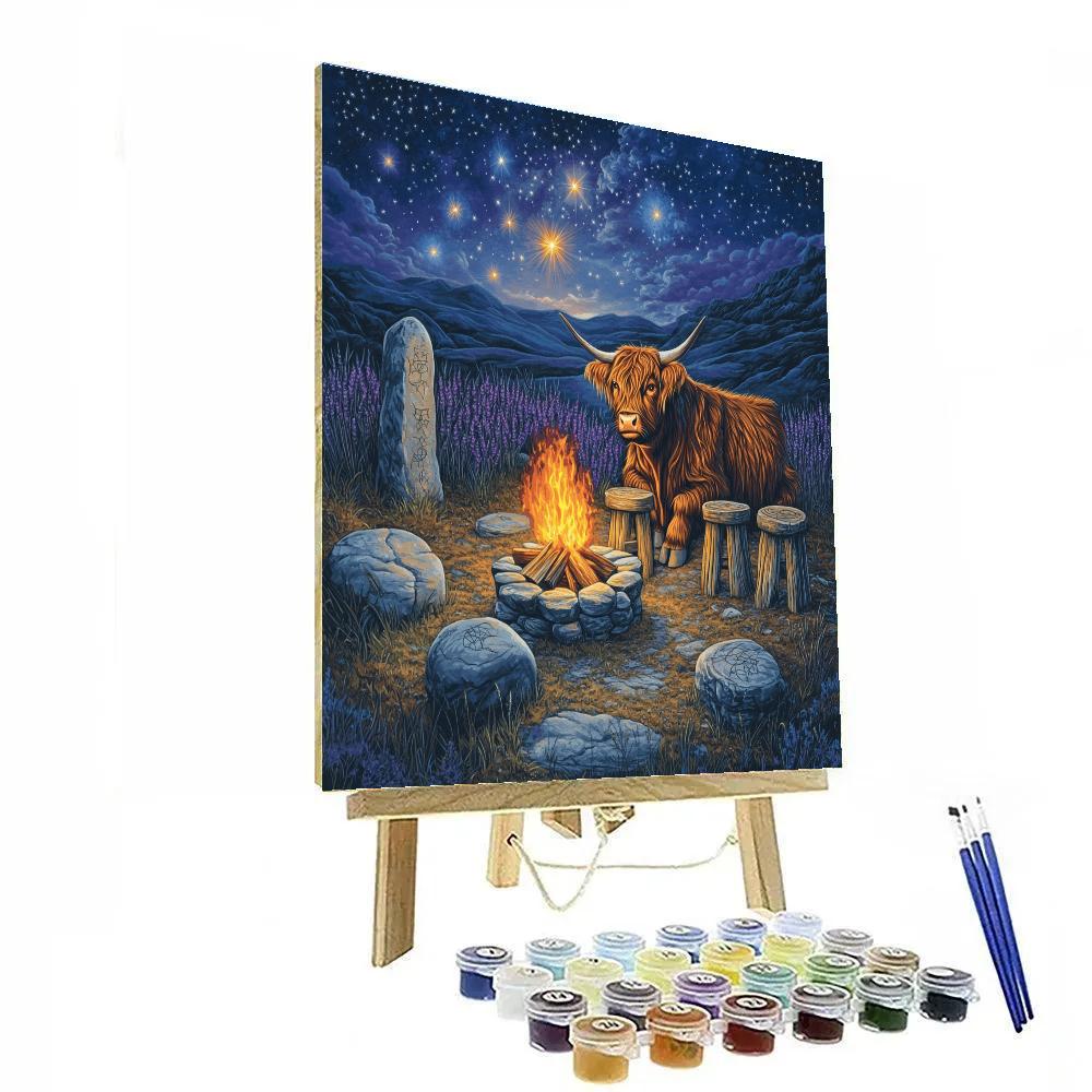 Highland Cow Night Sky Storyteller DIY paint by numbers