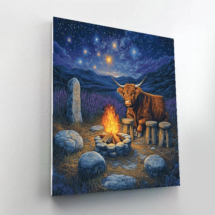 Highland Cow Night Sky Storyteller DIY paint by numbers