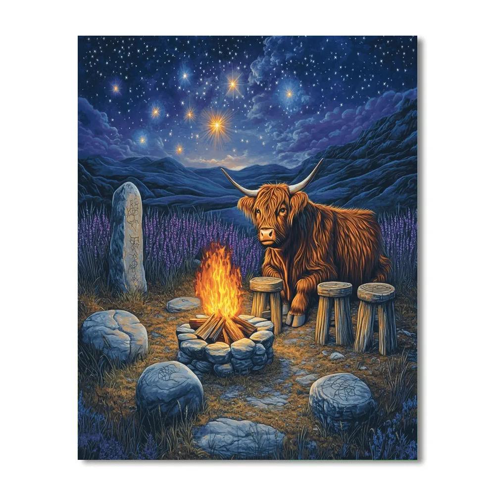 Highland Cow Night Sky Storyteller DIY paint by numbers