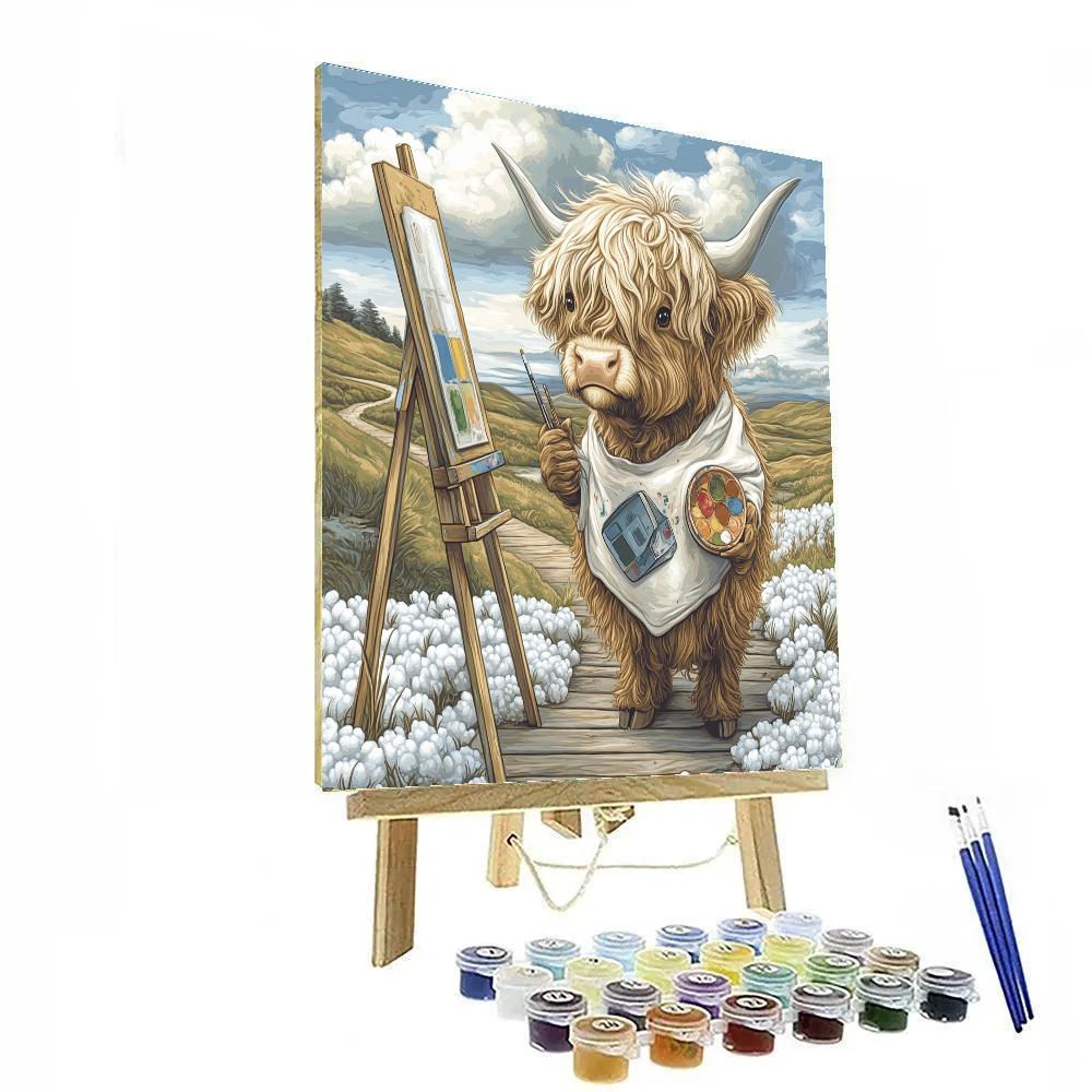 Highland Cow Artist In The Bog Cotton Field Painting by numbers kit