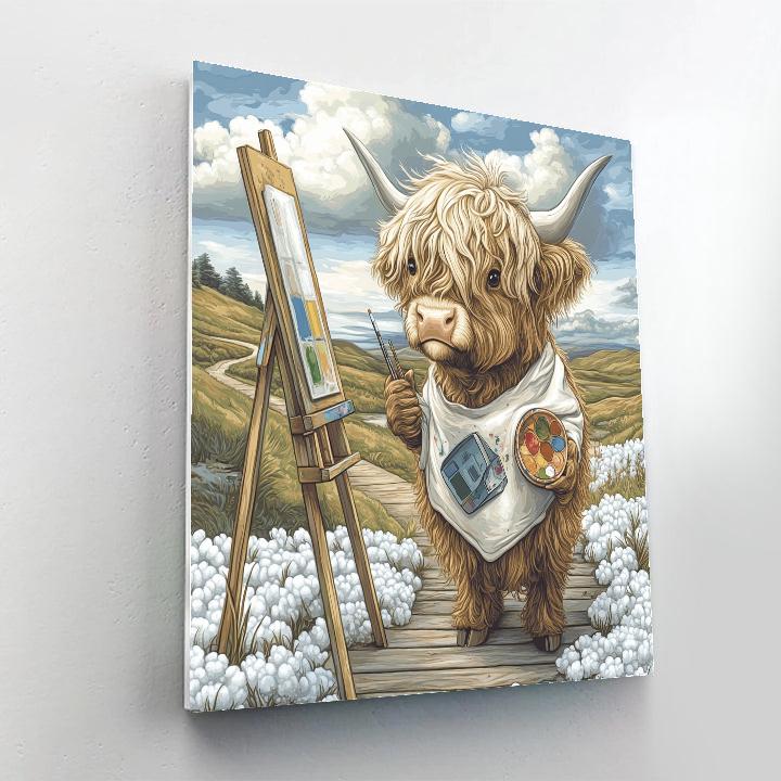 Highland Cow Artist In The Bog Cotton Field Painting by numbers kit