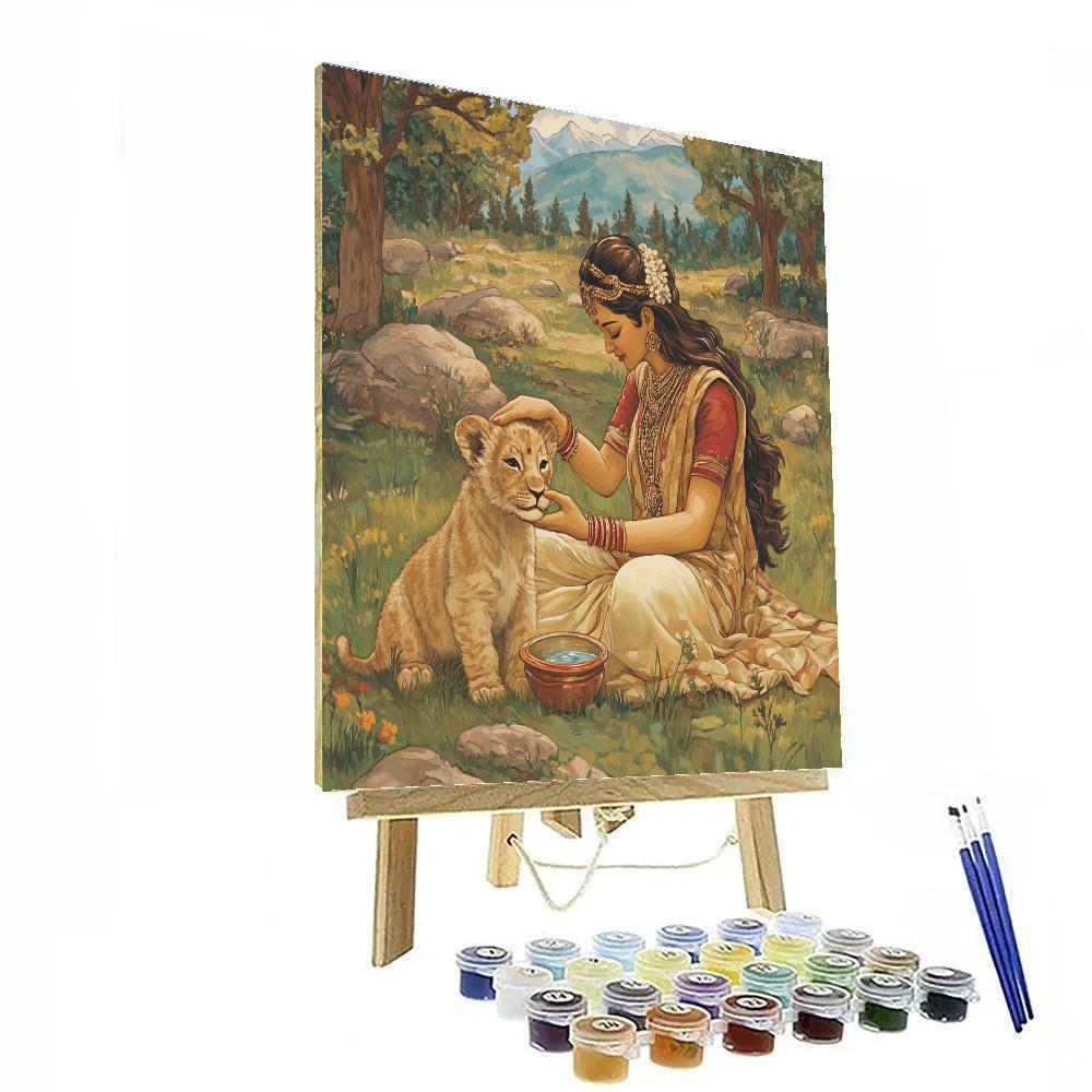 Parvati Teaching Compassion To Lion Cub paint by numbers
