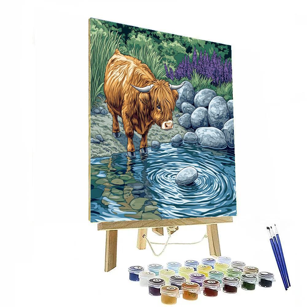 Highland Cow River Stone Skipper Numbered painting kits