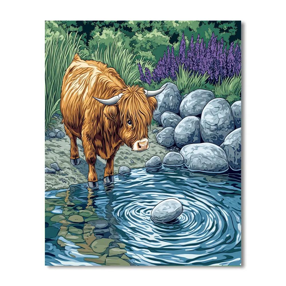 Highland Cow River Stone Skipper Numbered painting kits