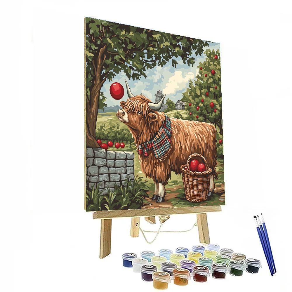 Highland Cow Orchard Apple Gatherer Numbered painting kits