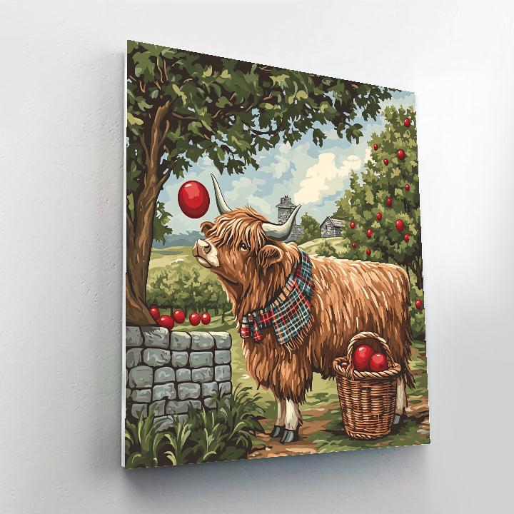 Highland Cow Orchard Apple Gatherer Numbered painting kits