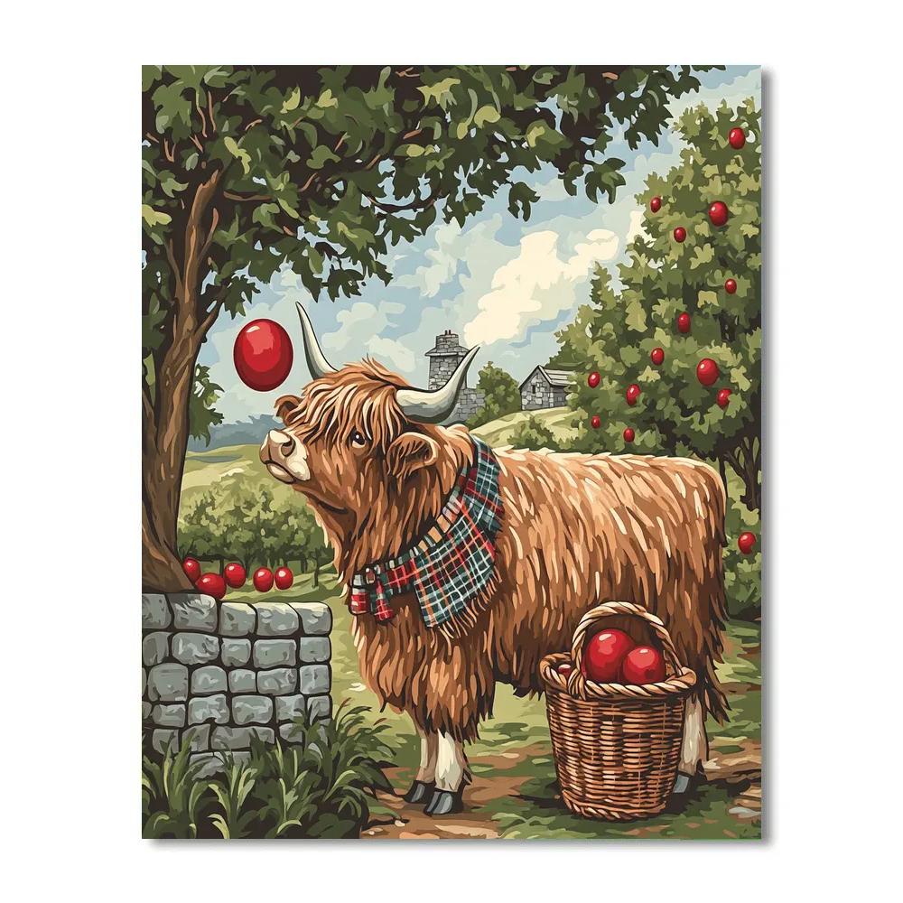 Highland Cow Orchard Apple Gatherer Numbered painting kits