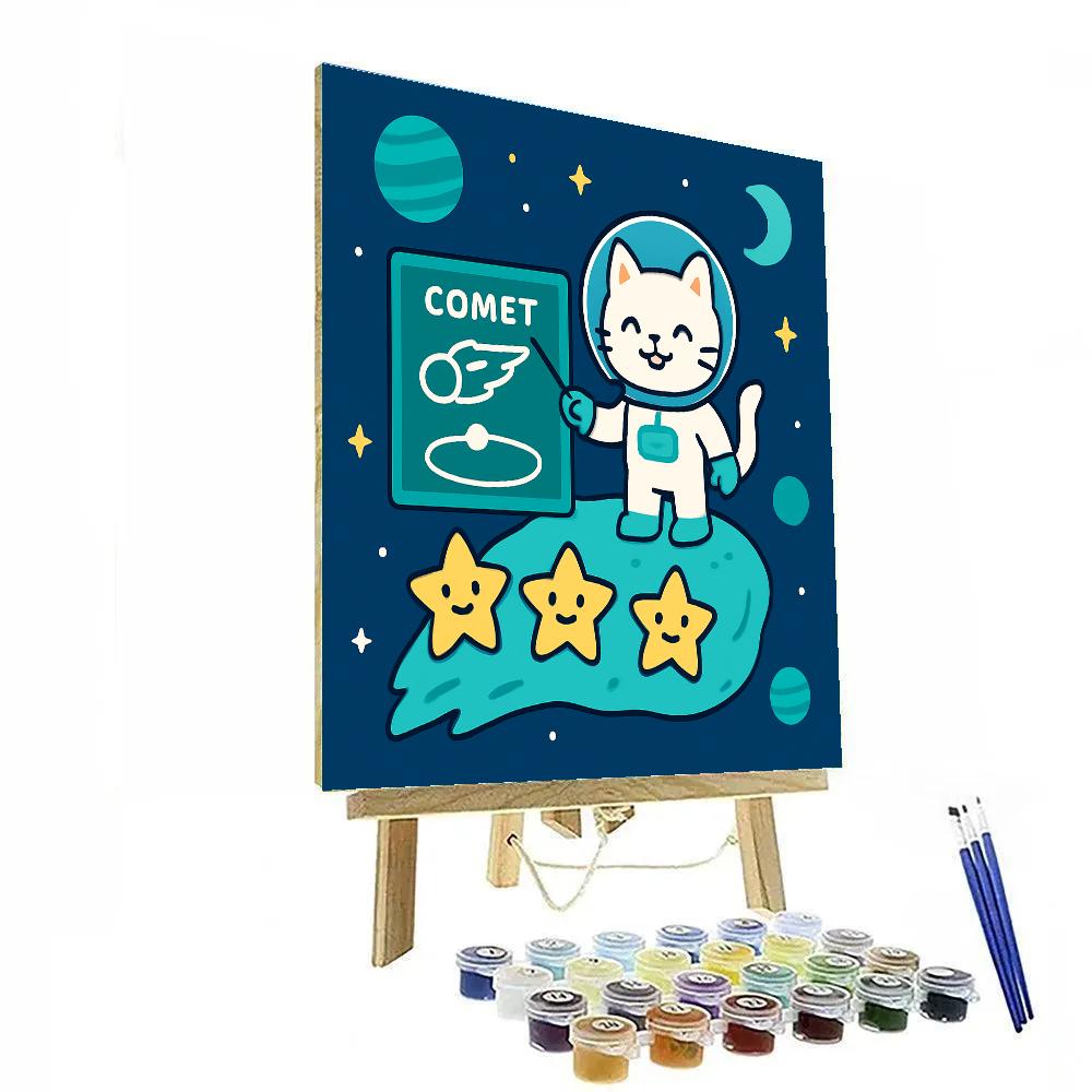 Comet Classroom With Astronaut Cat Numbered painting kits