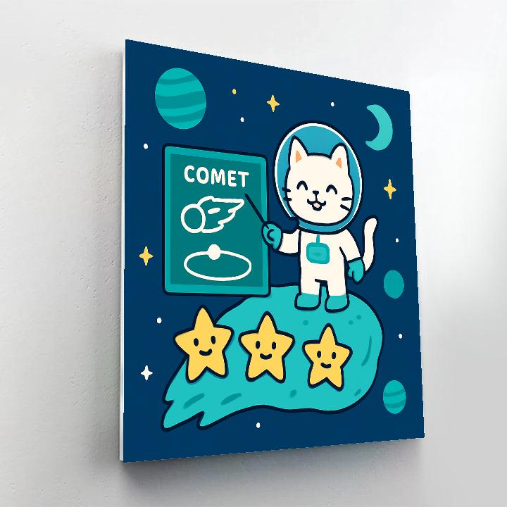 Comet Classroom With Astronaut Cat Numbered painting kits