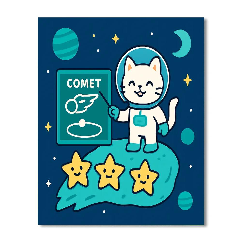 Comet Classroom With Astronaut Cat Numbered painting kits