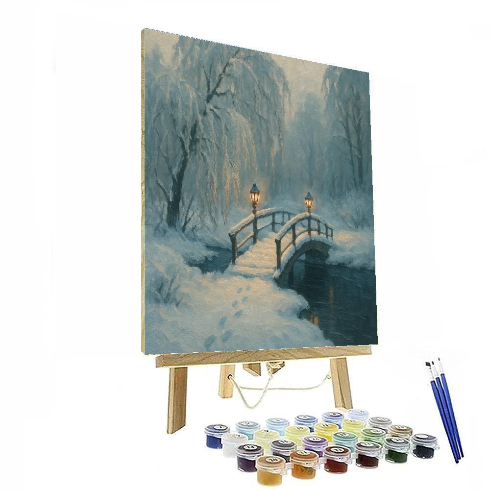 Lanternlit Willow Crossing Number painting