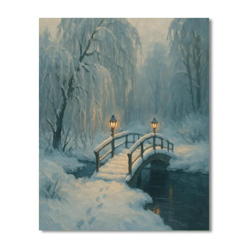 Lanternlit Willow Crossing Number painting