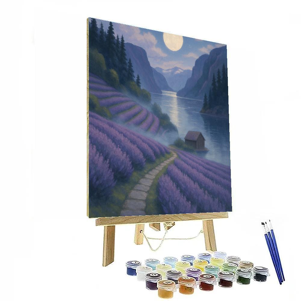 Moonlit Lavender Terraces Above The Silent Fjord paint by color