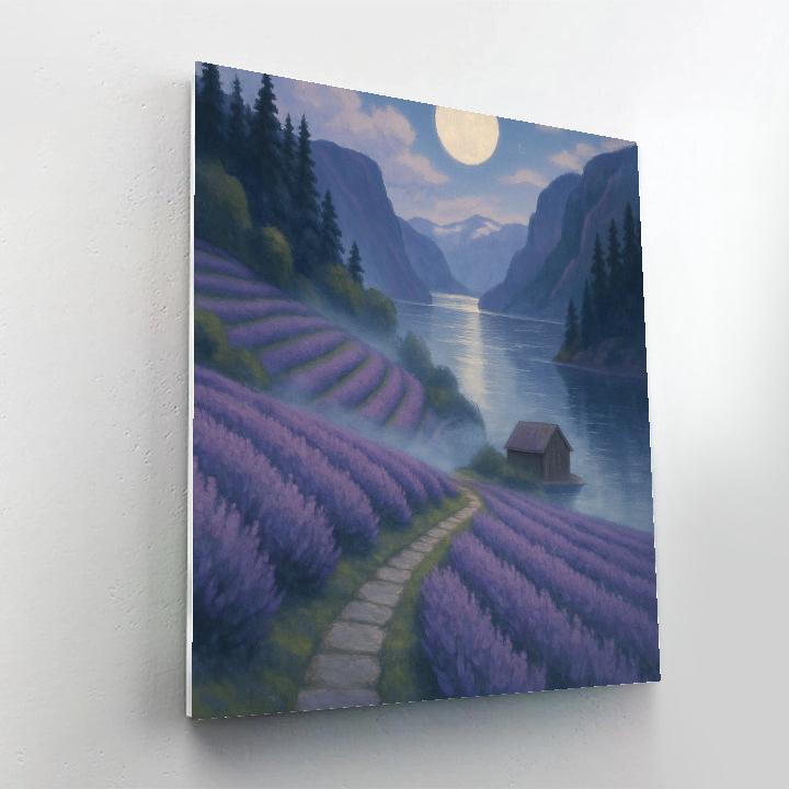 Moonlit Lavender Terraces Above The Silent Fjord paint by color