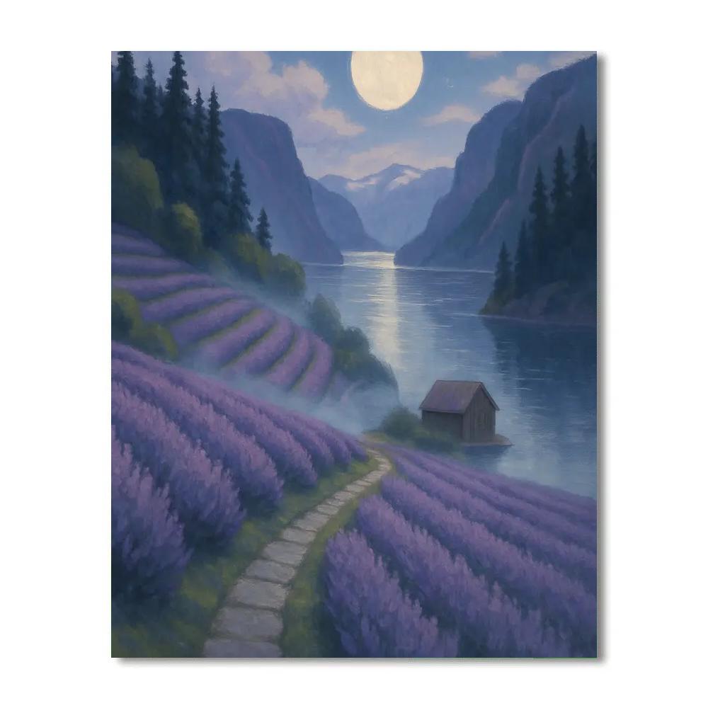 Moonlit Lavender Terraces Above The Silent Fjord paint by color