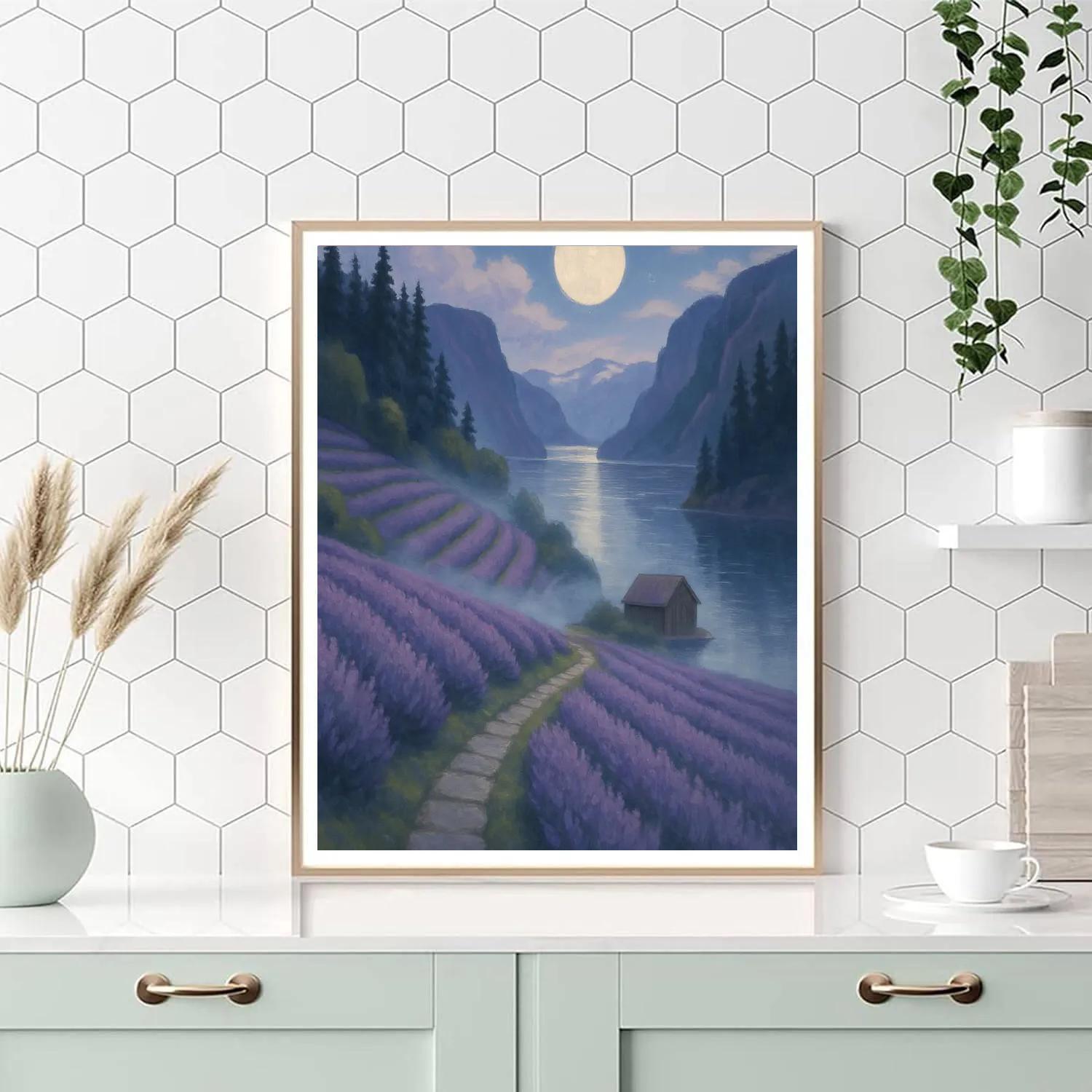 Moonlit Lavender Terraces Above The Silent Fjord paint by color