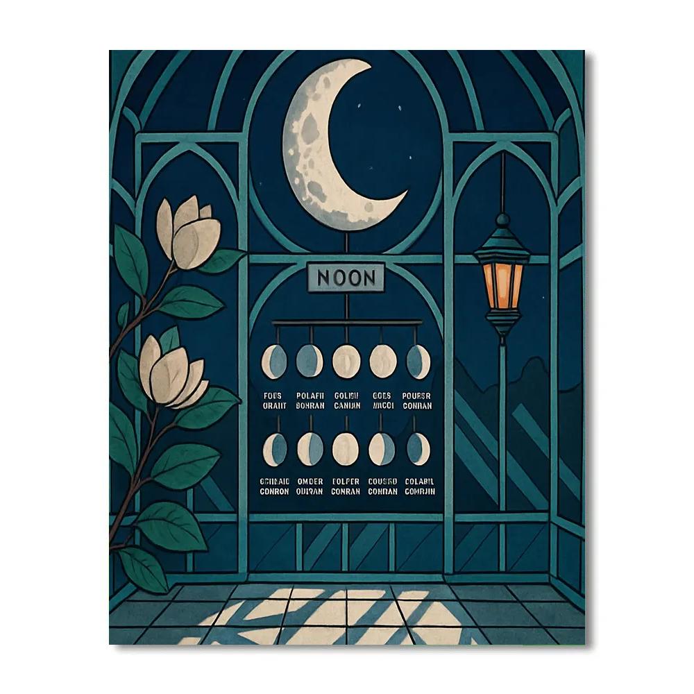 Glasshouse Conservatory Under Moonlight painting number kit