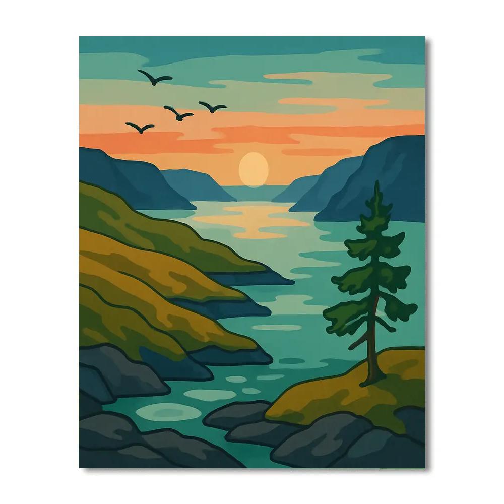 Landscape Whispering Fjord At Copper Sunset Paint by numbers kits