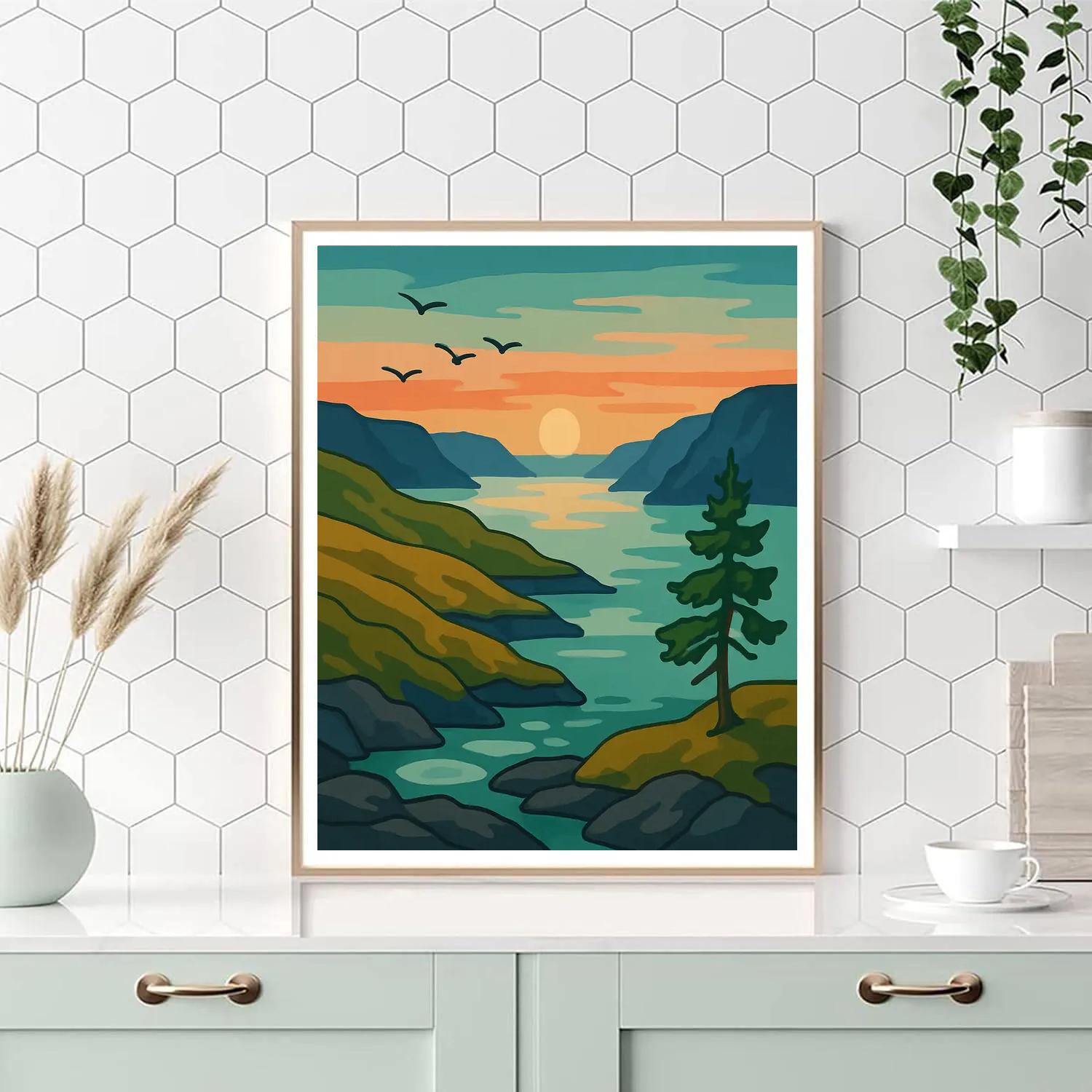 Landscape Whispering Fjord At Copper Sunset Paint by numbers kits
