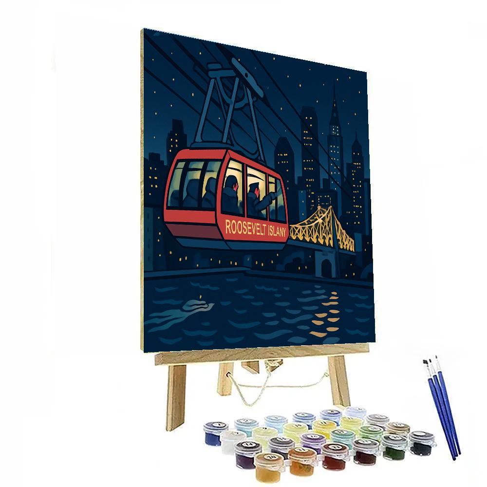 Midnight Tramway New York Over The East River paint by color