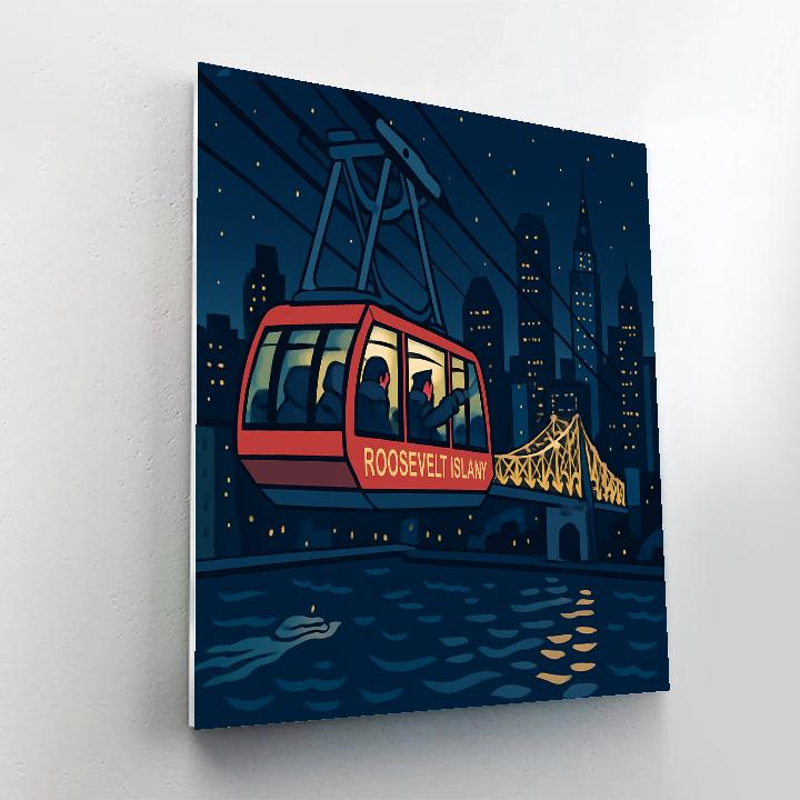 Midnight Tramway New York Over The East River paint by color