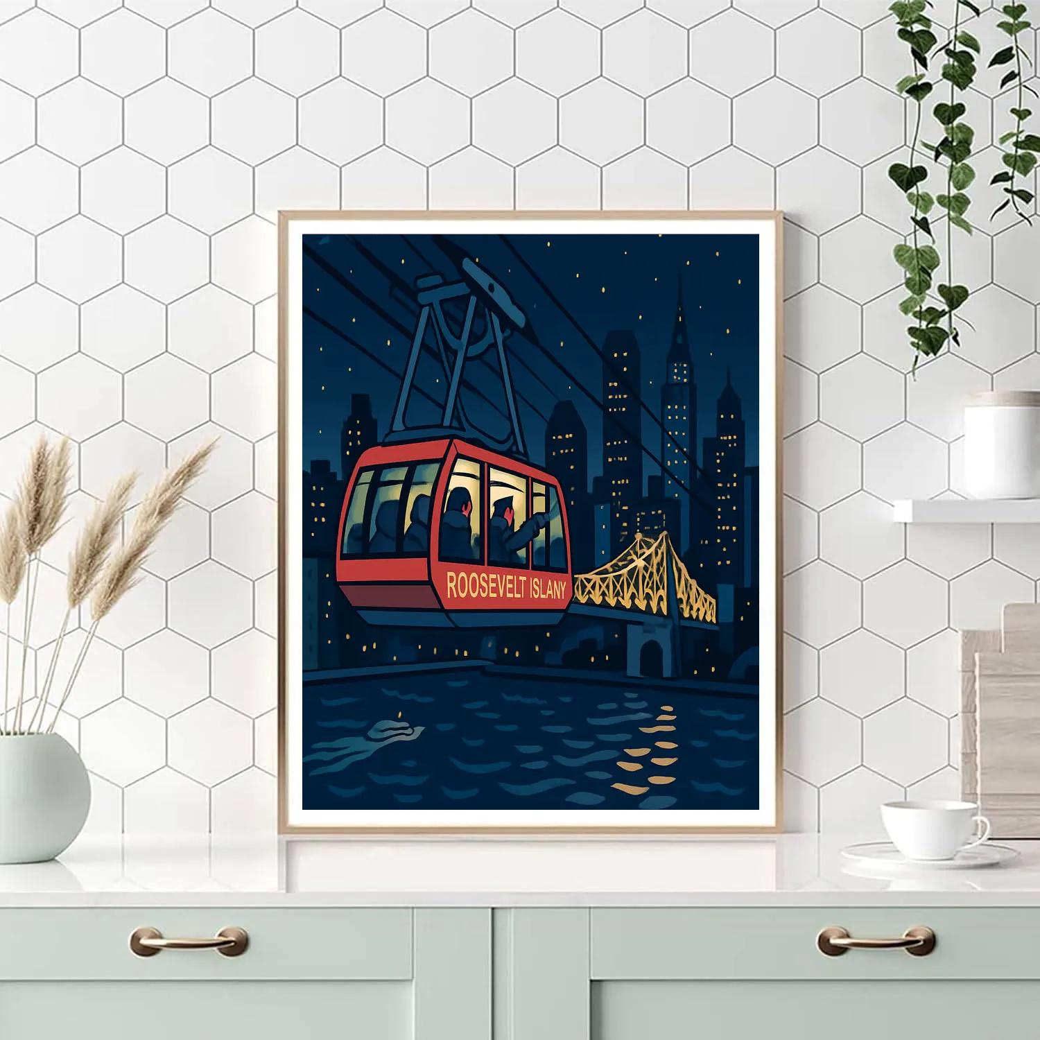 Midnight Tramway New York Over The East River paint by color